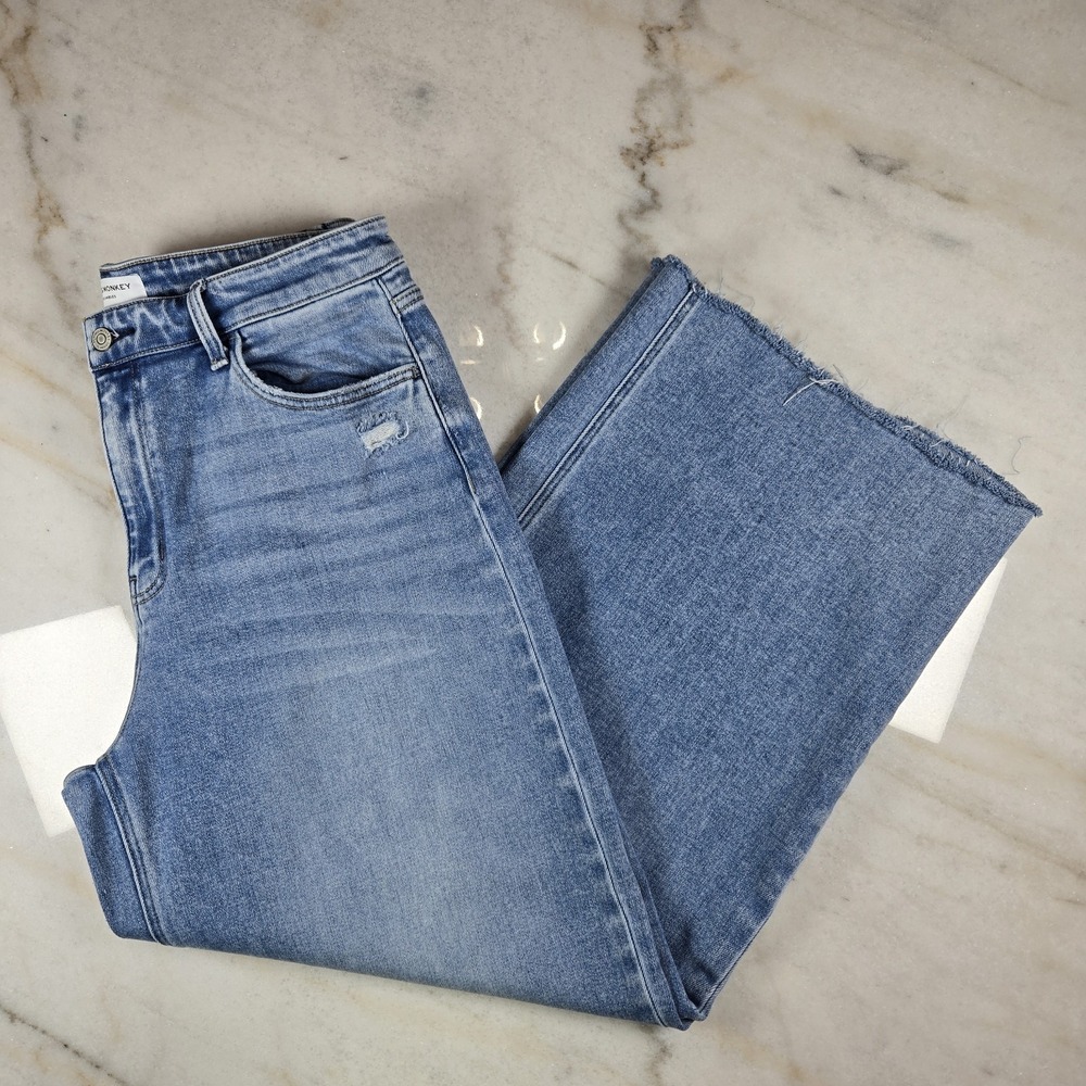 Flying Monkey‎ High Rise Wide Leg Cropped Jeans Size 33 Boho Streetwear Coastal